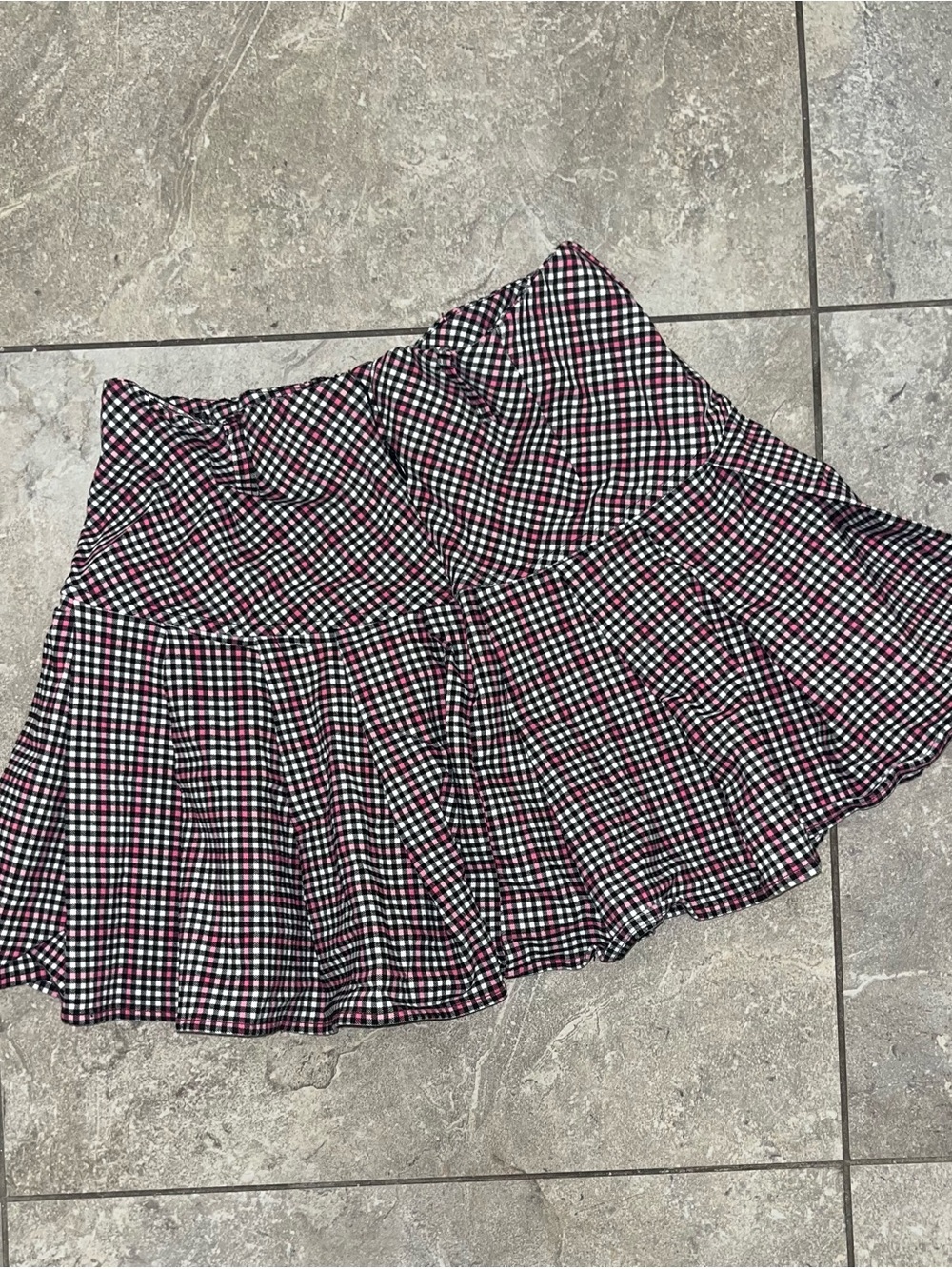 Women's Pink & Black Gingham Ruffle Mini Skirt